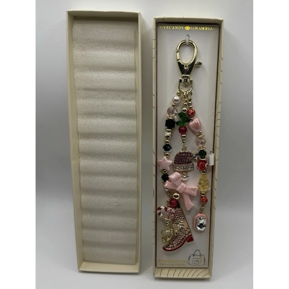 Eyecandy‎ Los Angeles NIB Christmas Charm Keychain Purse Charm Pink Gold